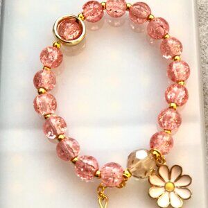 Pink Flower Beaded Charm Bracelet - Y2K Style Vacation Jewelry
